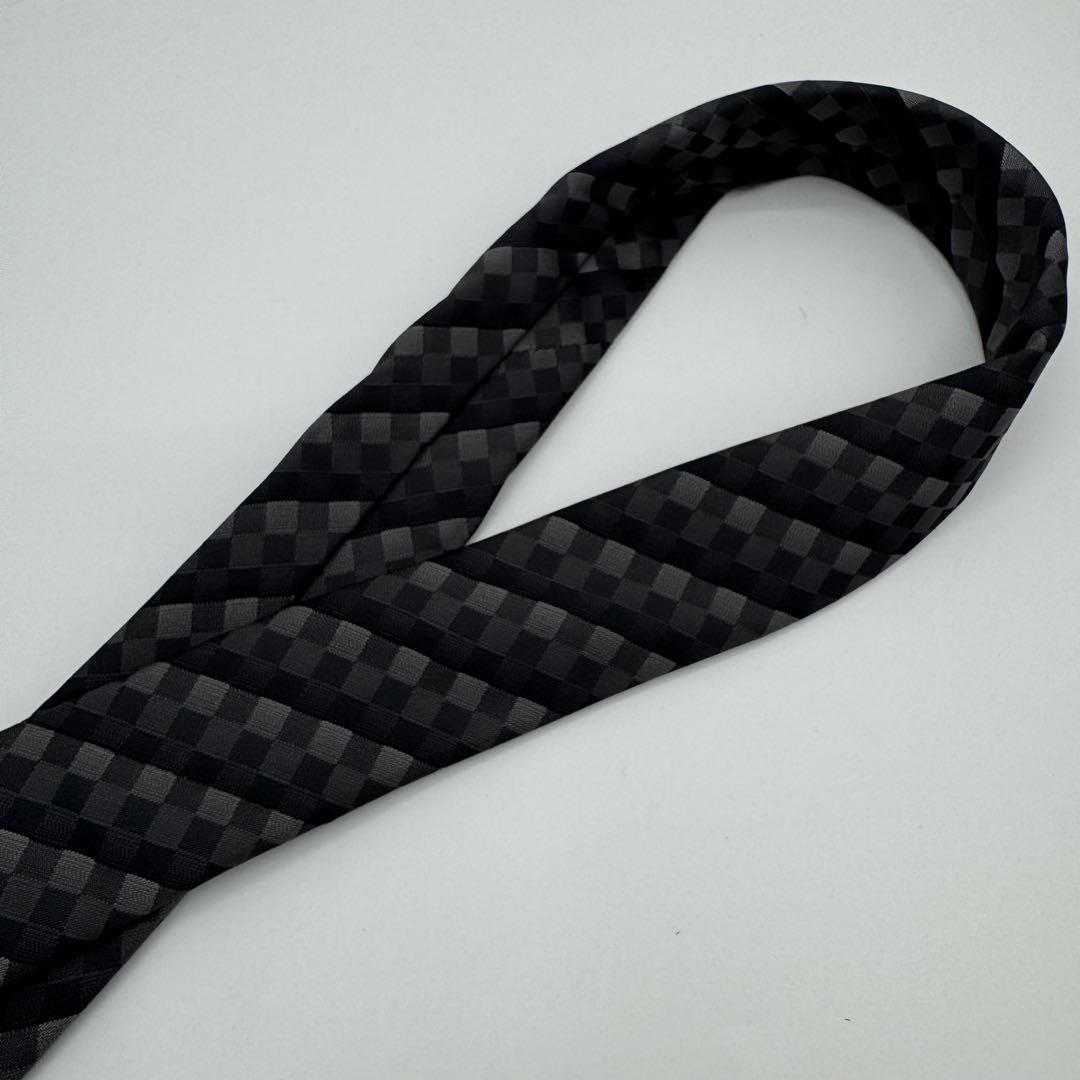 極美品◎ルイヴィトン　ネクタイ　ダミエ　クラヴァット　ストライプ　ジャガード　黒