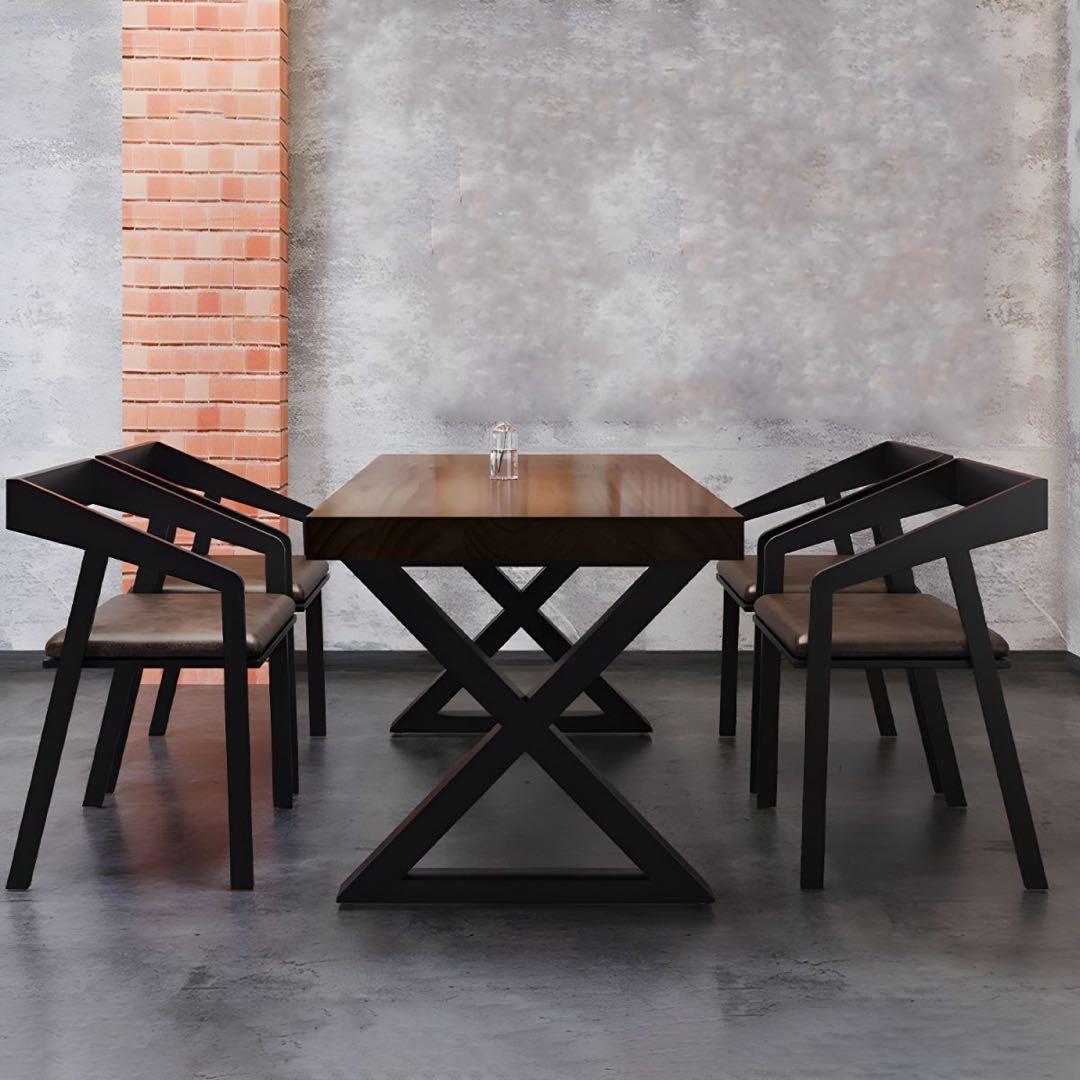 インダストリアル ダイニングテーブルセット ウォールナット調 アイアン脚