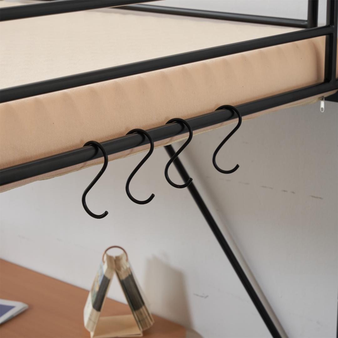 超人気！ロフトベッド パイプベッド サイド棚付　子供部屋 耐震 BLACK