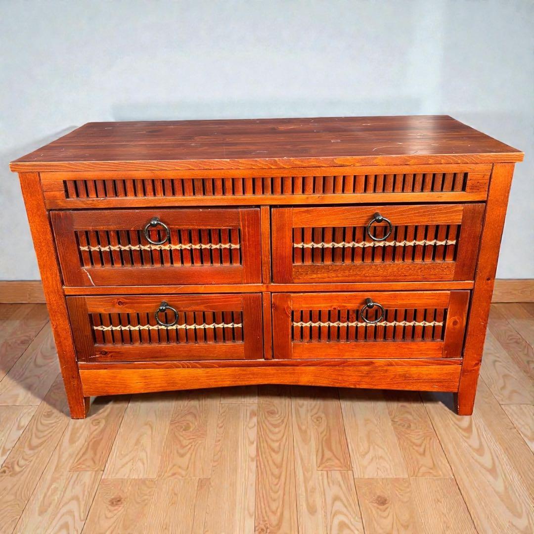 アジアン家具 バンブー ローチェスト 和モダン格子収納 ローボード テレビ台