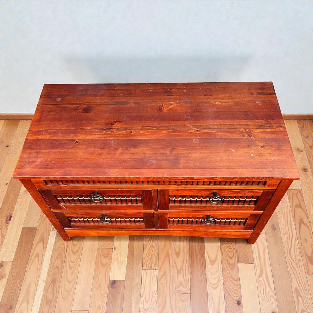 アジアン家具 バンブー ローチェスト 和モダン格子収納 ローボード テレビ台