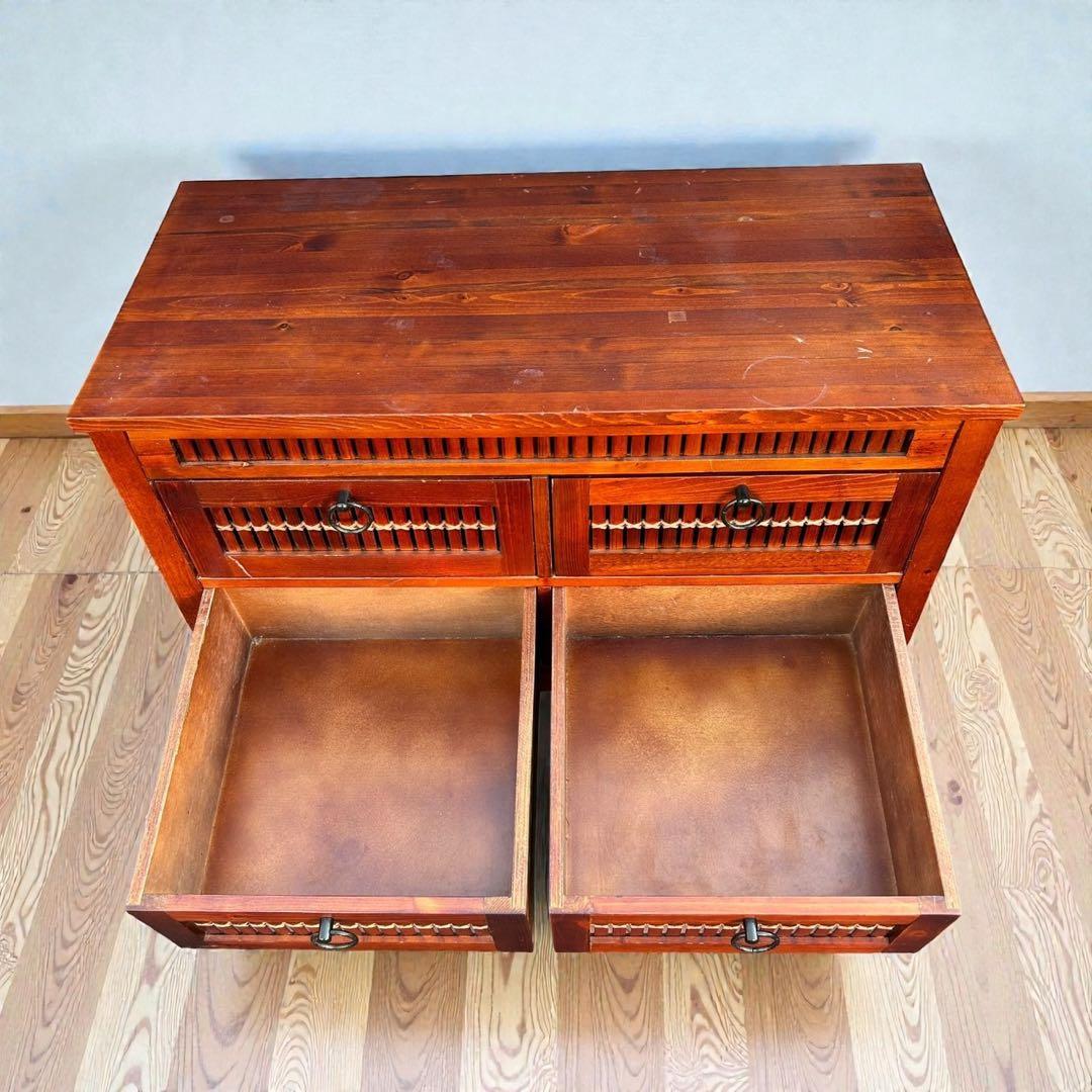 アジアン家具 バンブー ローチェスト 和モダン格子収納 ローボード テレビ台