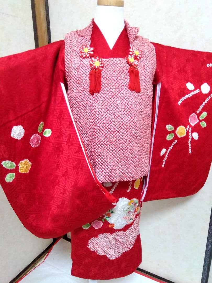 七五三 正絹 絞り 刺繍 着物 総絞り被布