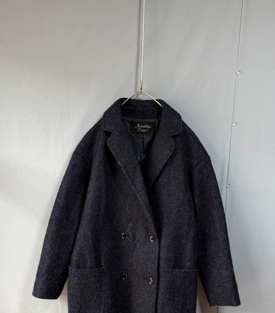 ユナイテッドアローズ　ウール混ダブルブレストシャギーコート　ネイビー