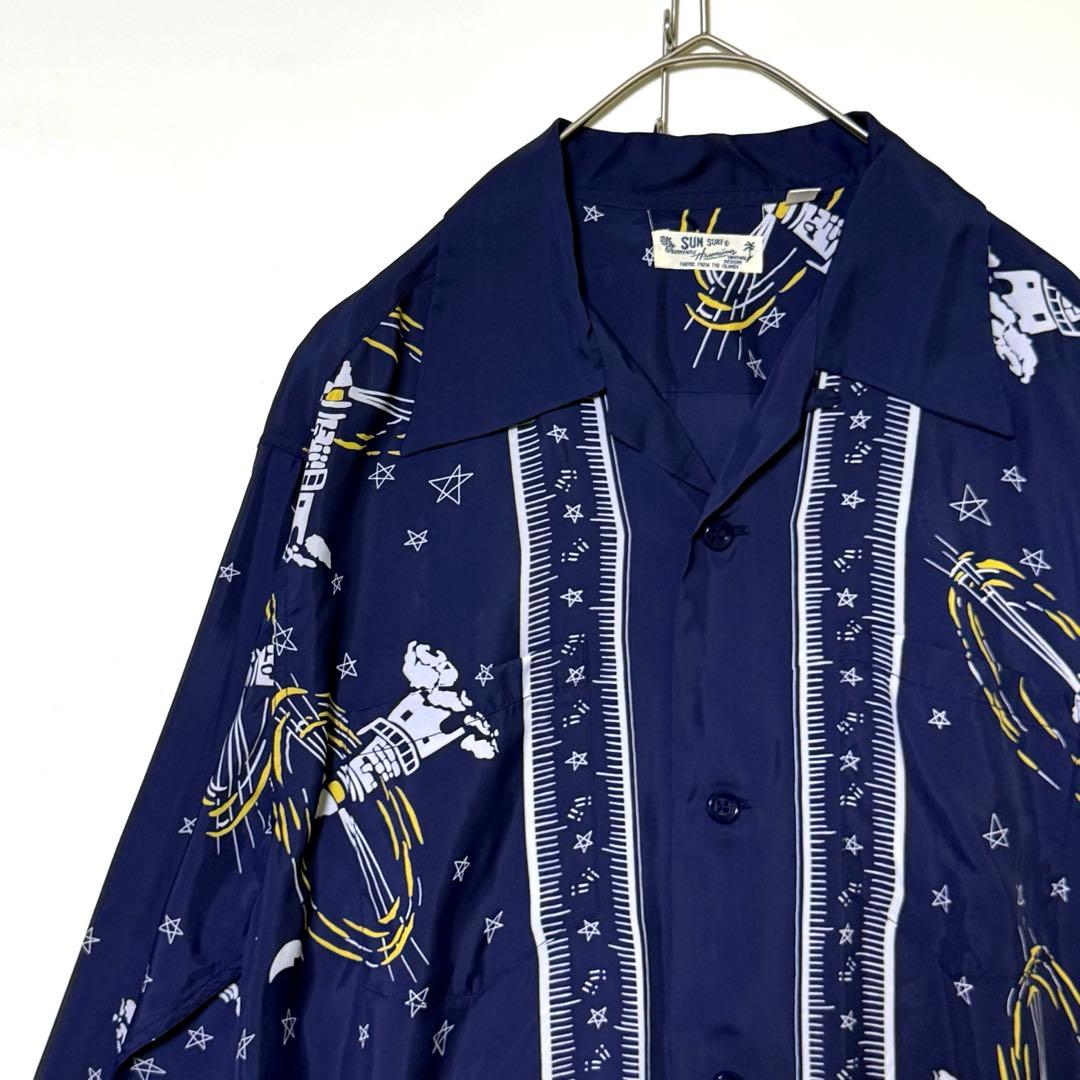 極美品 サンサーフ 灯台モチーフ 開襟シャツ レーヨンシャツ 長袖 M-Lサイズ