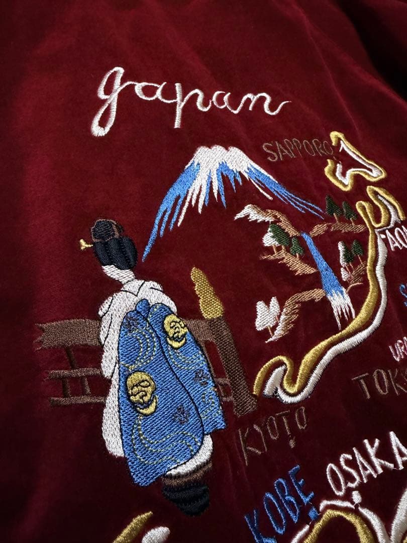 ２面用 JAPAN 90s 別珍 vintage 地図日本 スカジャン レーヨン