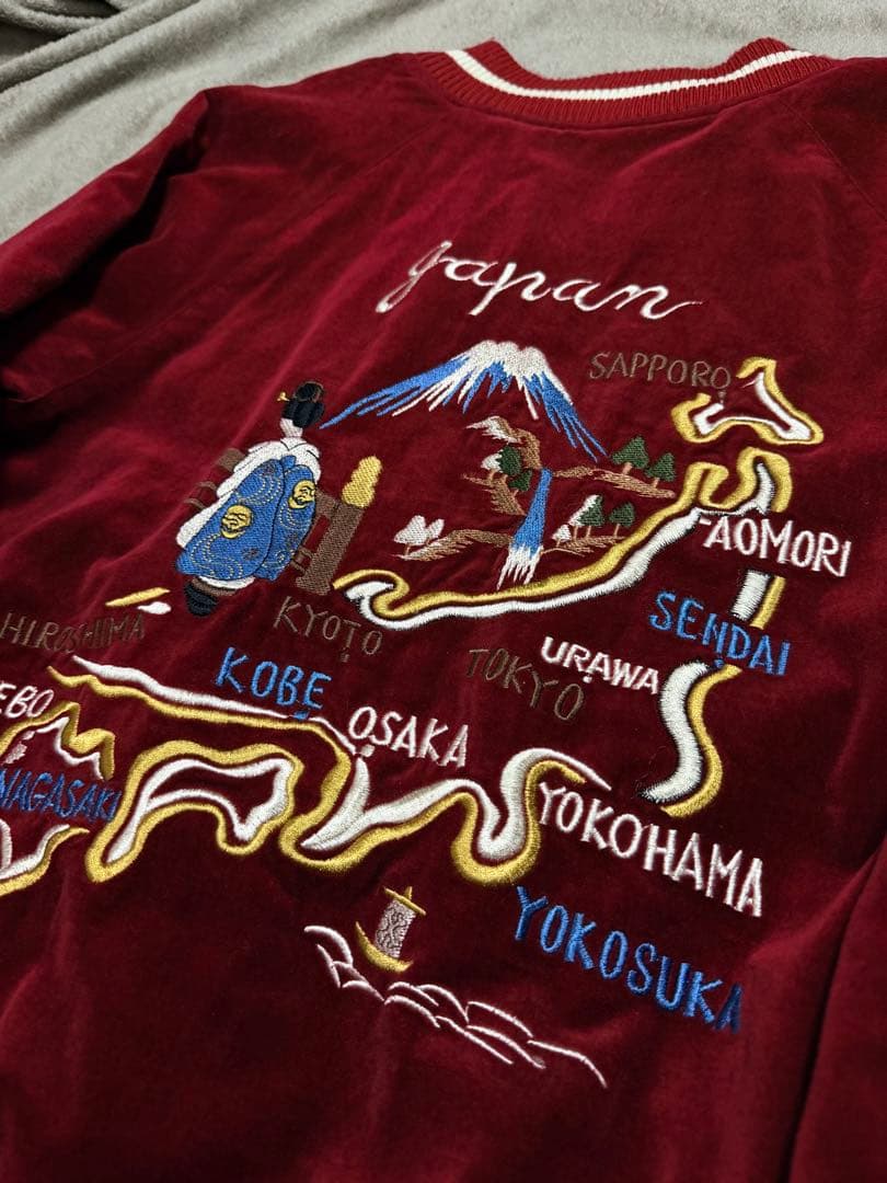 ２面用 JAPAN 90s 別珍 vintage 地図日本 スカジャン レーヨン