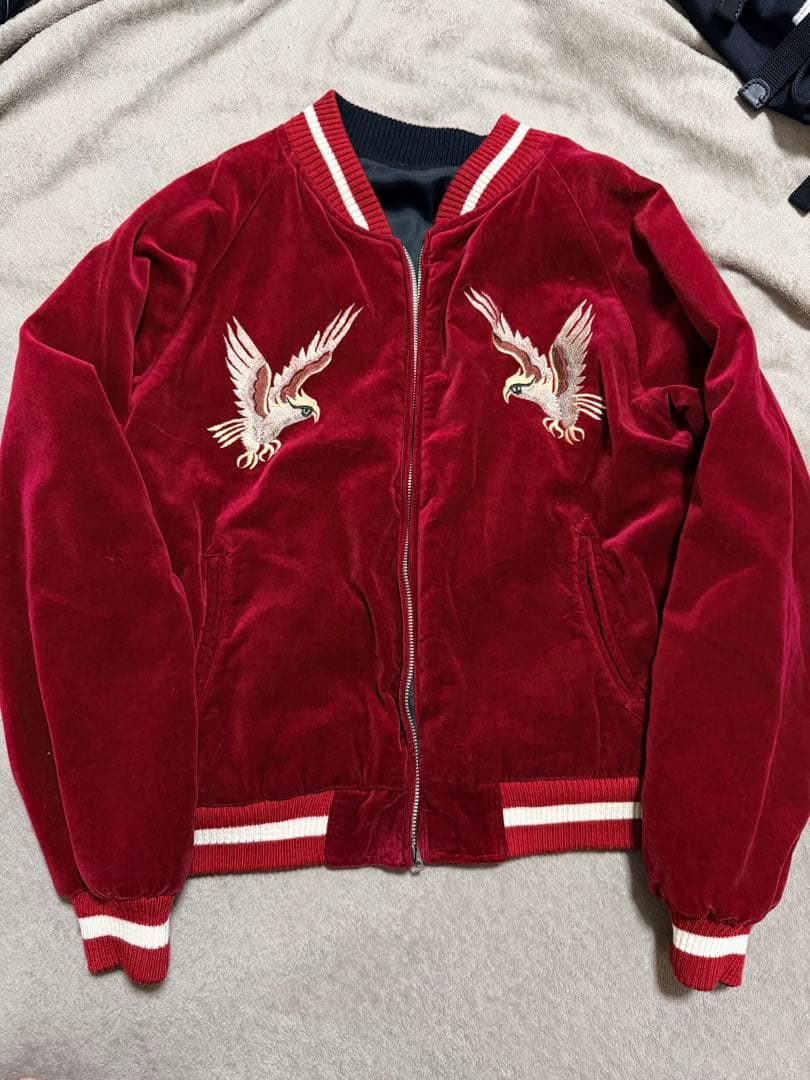 ２面用 JAPAN 90s 別珍 vintage 地図日本 スカジャン レーヨン