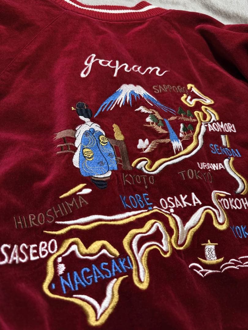 ２面用 JAPAN 90s 別珍 vintage 地図日本 スカジャン レーヨン