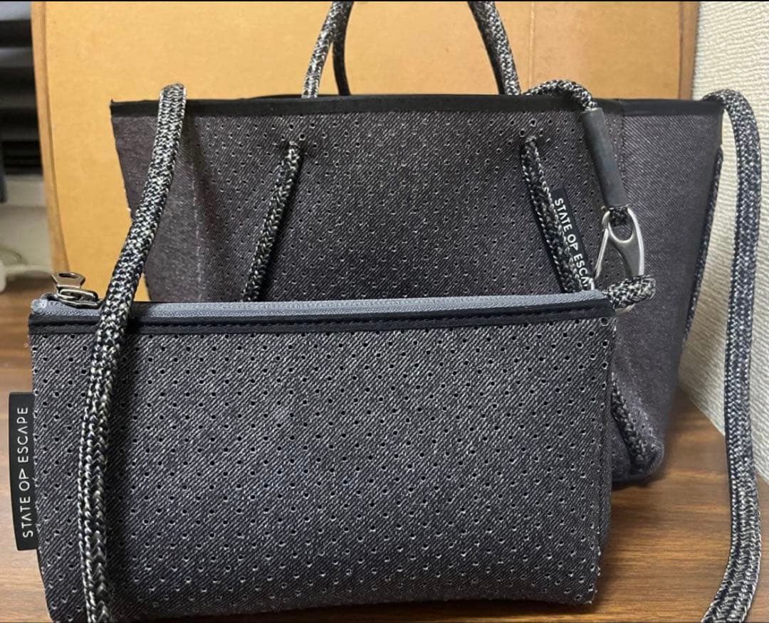 【美品】STATE OF ESCAPE トートバッグ グレー ブラックデニム
