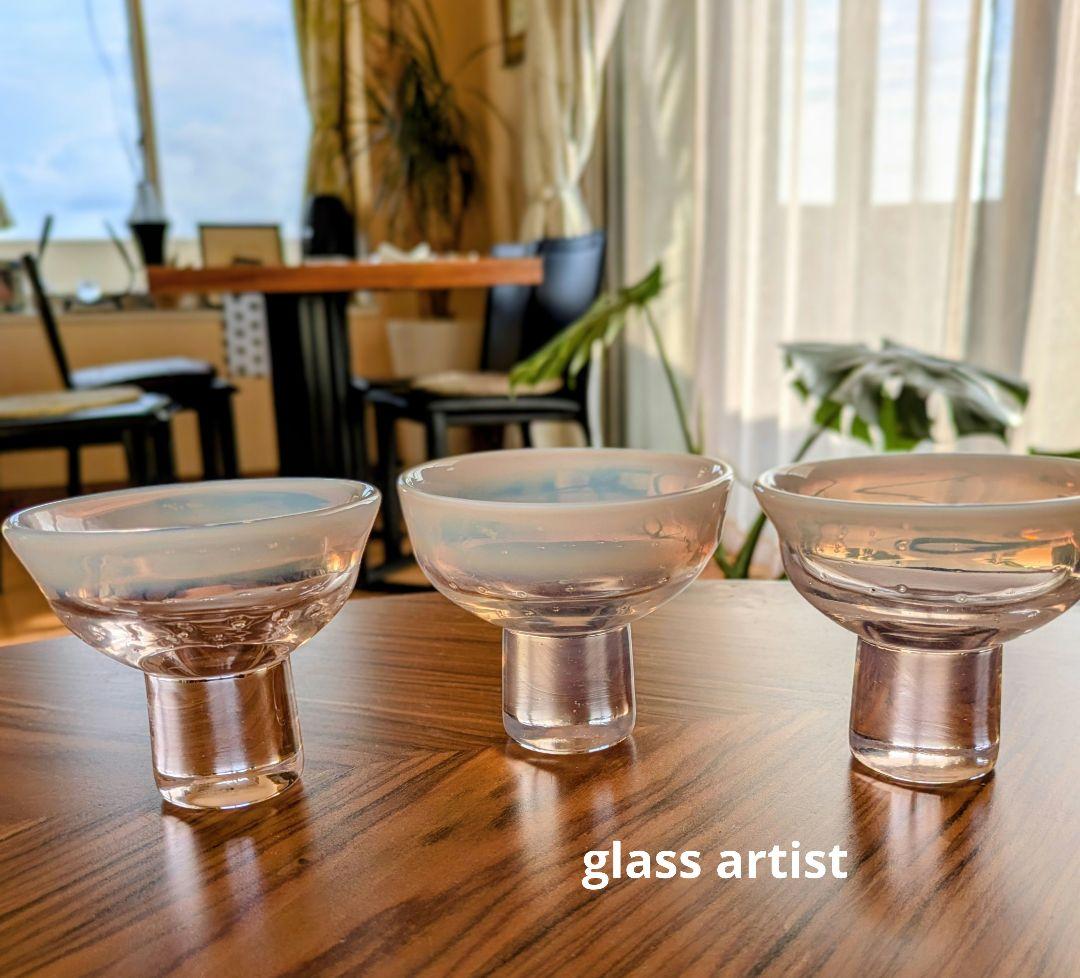 マノン様✾ガラス工芸✾ガラス作家✾吹きガラス✾高台クリスタル小鉢セット＆小石原焼