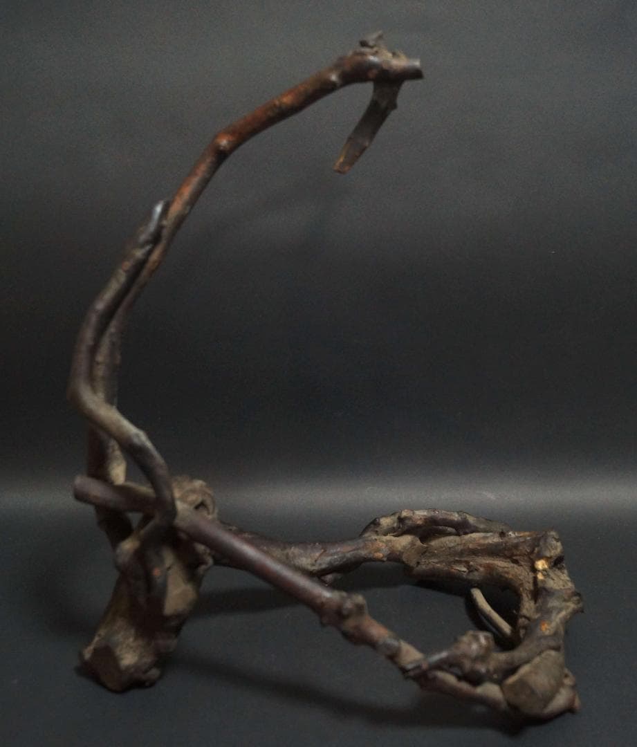 明治期 古竹編 瓢箪形花籠 古木置台 網代細工花籠 花器 花入 花生 華道具