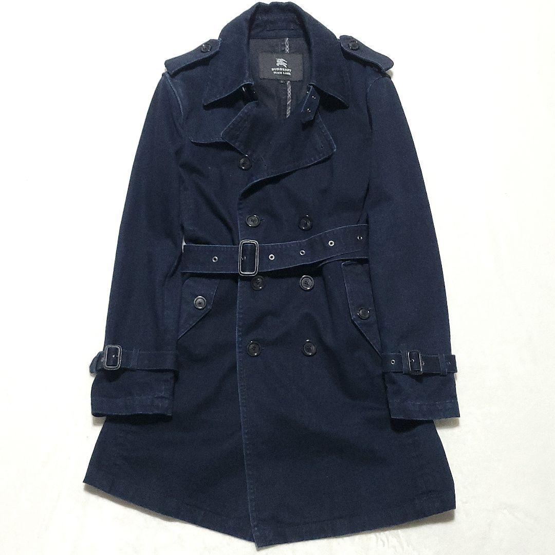 美品 サイズL バーバリーブラックレーベル　トレンチコート デニム ノバチェック