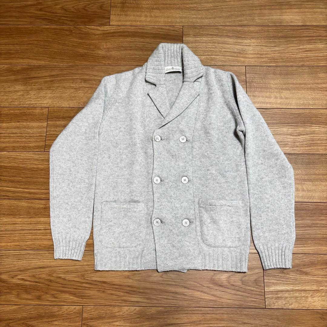 デラチアーナ 44 ライトグレーウール カシミヤ ダブルブレスト カーディガン