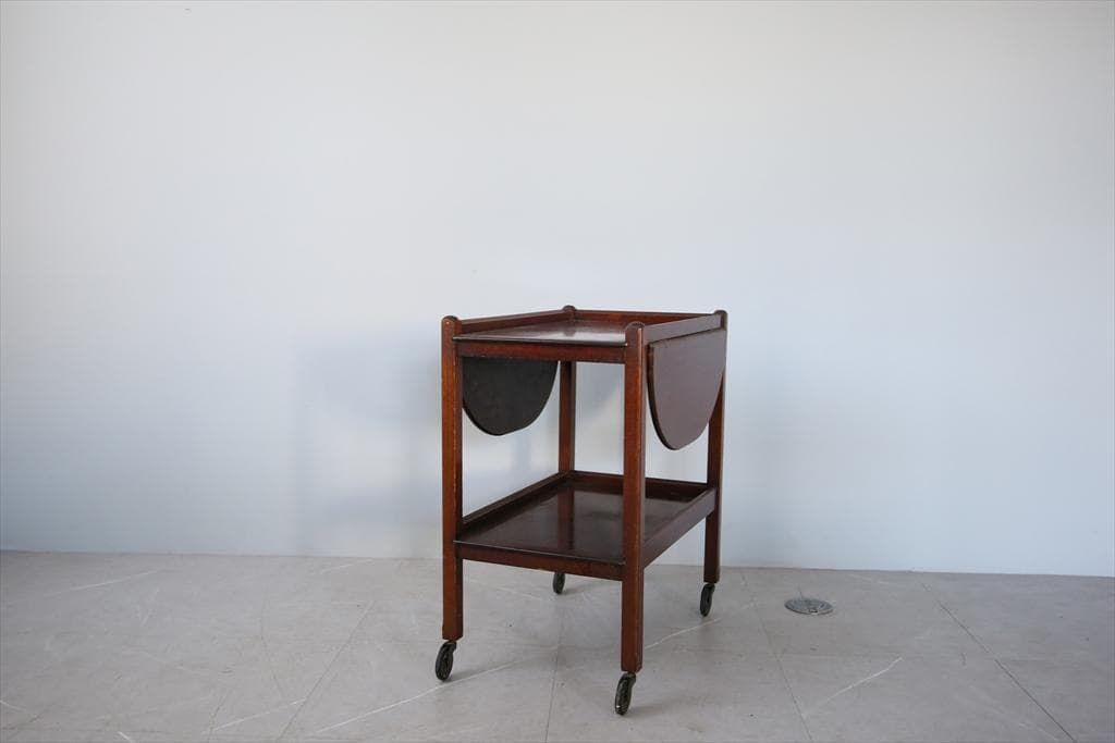 英国アンティーク木製ドロップリーフトロリーテーブル/ワゴン/収納式机(92-44