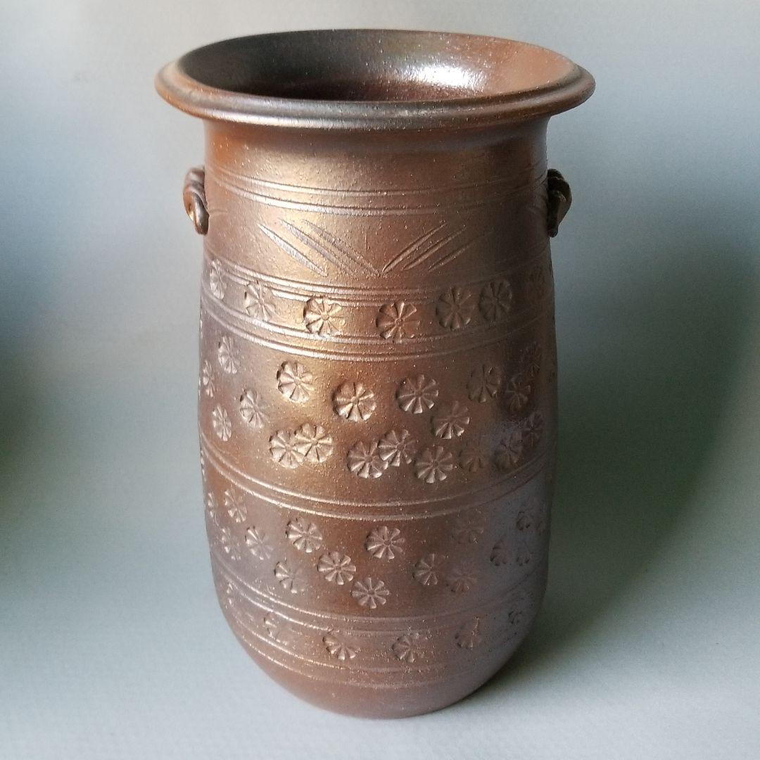 お値下げしました⤵信楽焼傘立て  耳付き三島紋 高さ４７cm