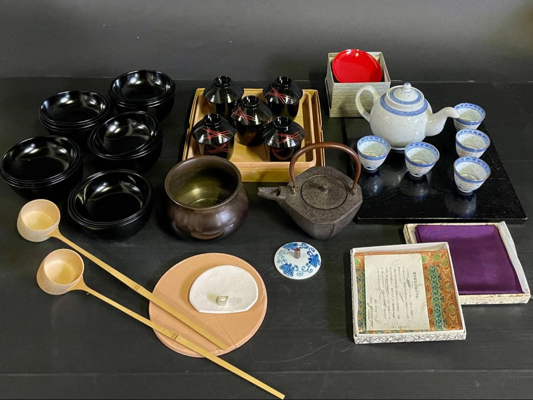 「母」 茶道具 いろいろ まとめて 13種類 銚子 急須 建水 四つ椀 その他