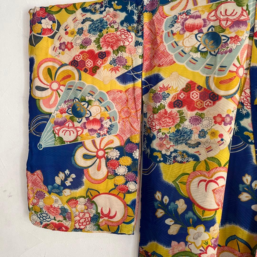 アンティーク　大正ロマン　レア　ターコイズブルーの着物