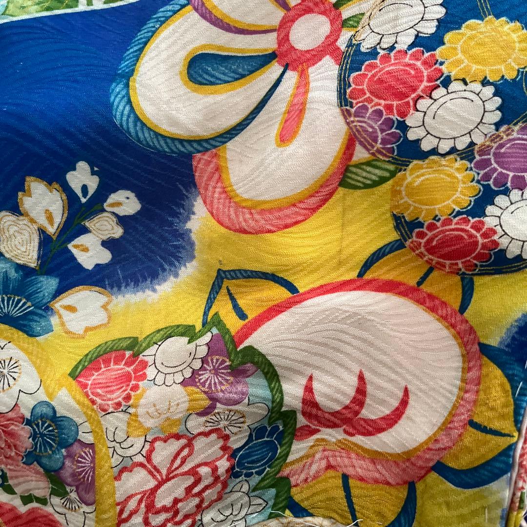 アンティーク　大正ロマン　レア　ターコイズブルーの着物