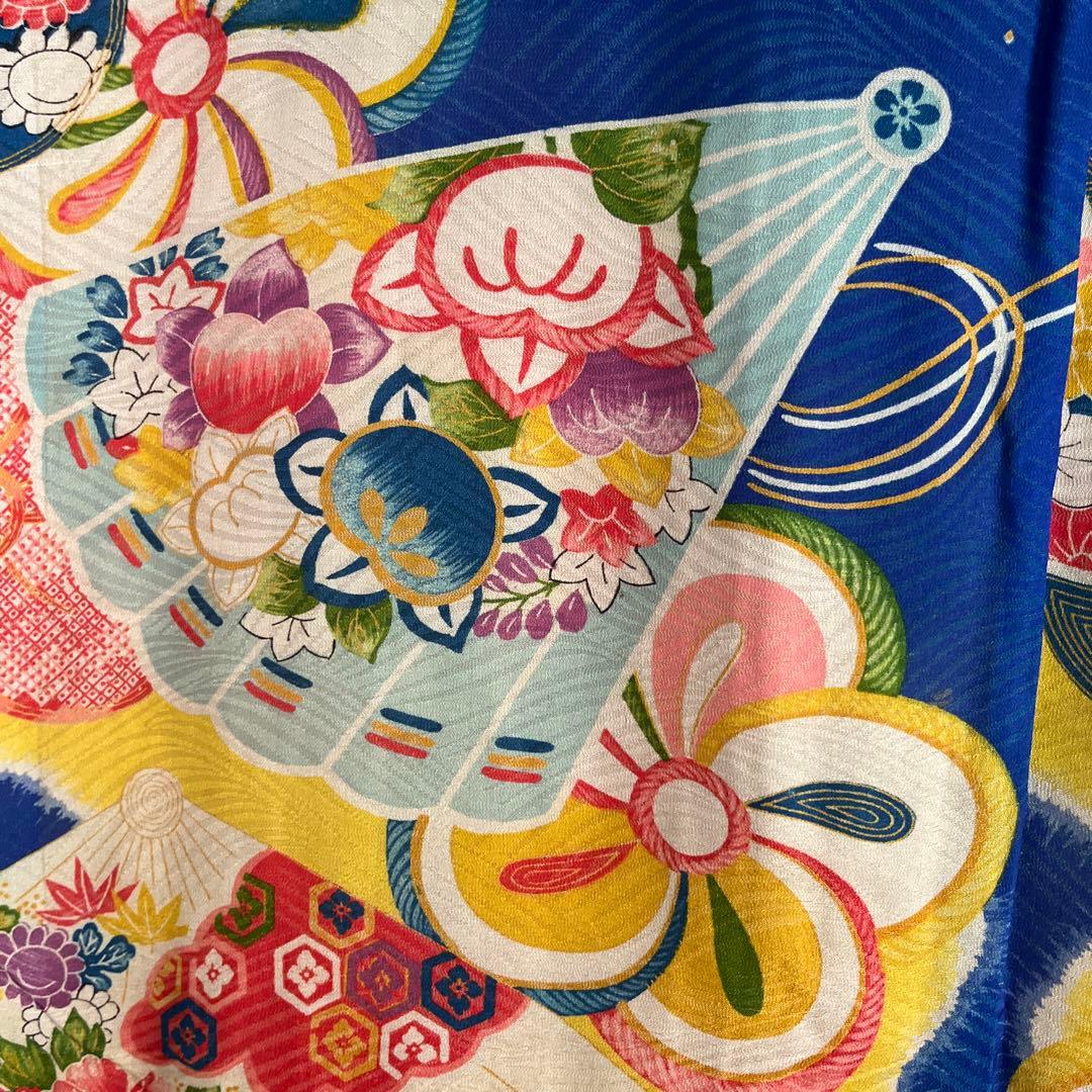 アンティーク　大正ロマン　レア　ターコイズブルーの着物