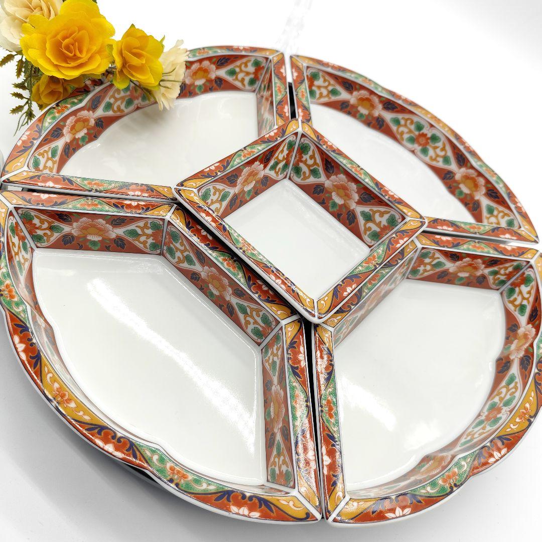 有田焼 飛鳥窯 古伊万里草花 取り皿 5枚 回転皿 セット オードブル