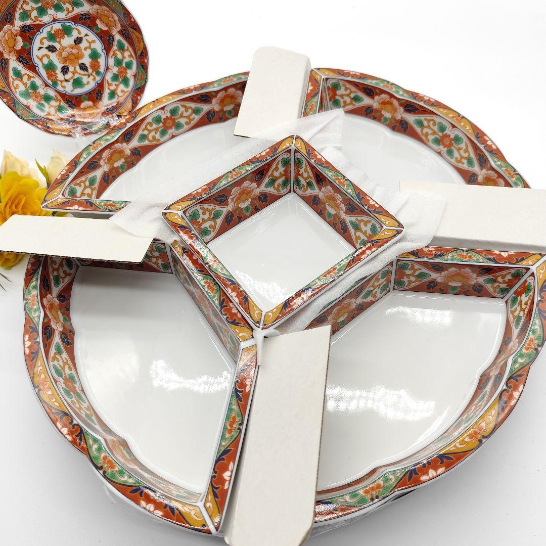 有田焼 飛鳥窯 古伊万里草花 取り皿 5枚 回転皿 セット オードブル