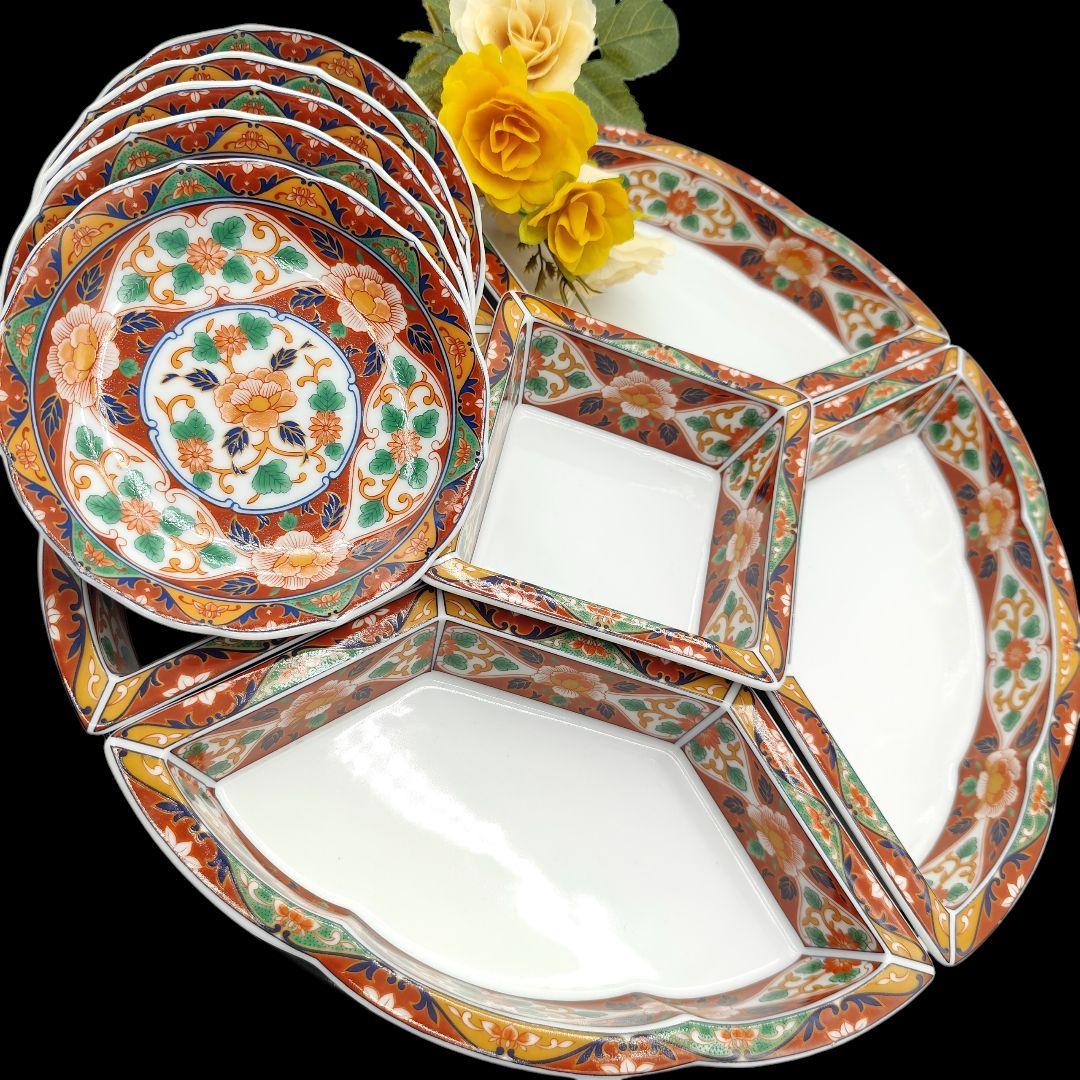 有田焼 飛鳥窯 古伊万里草花 取り皿 5枚 回転皿 セット オードブル