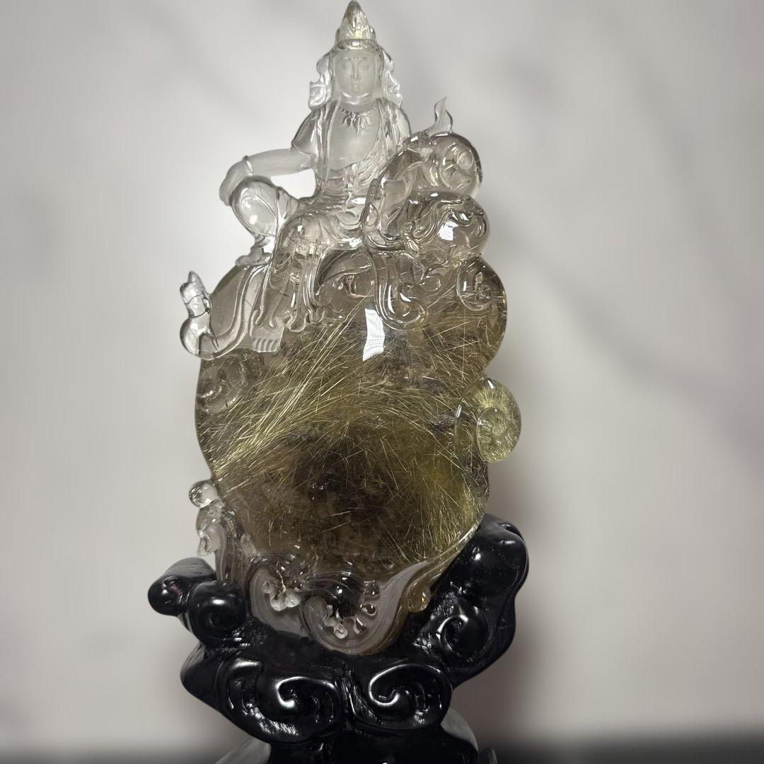 【極上品】ゴールドルチル 観音彫刻 台座付 1117g