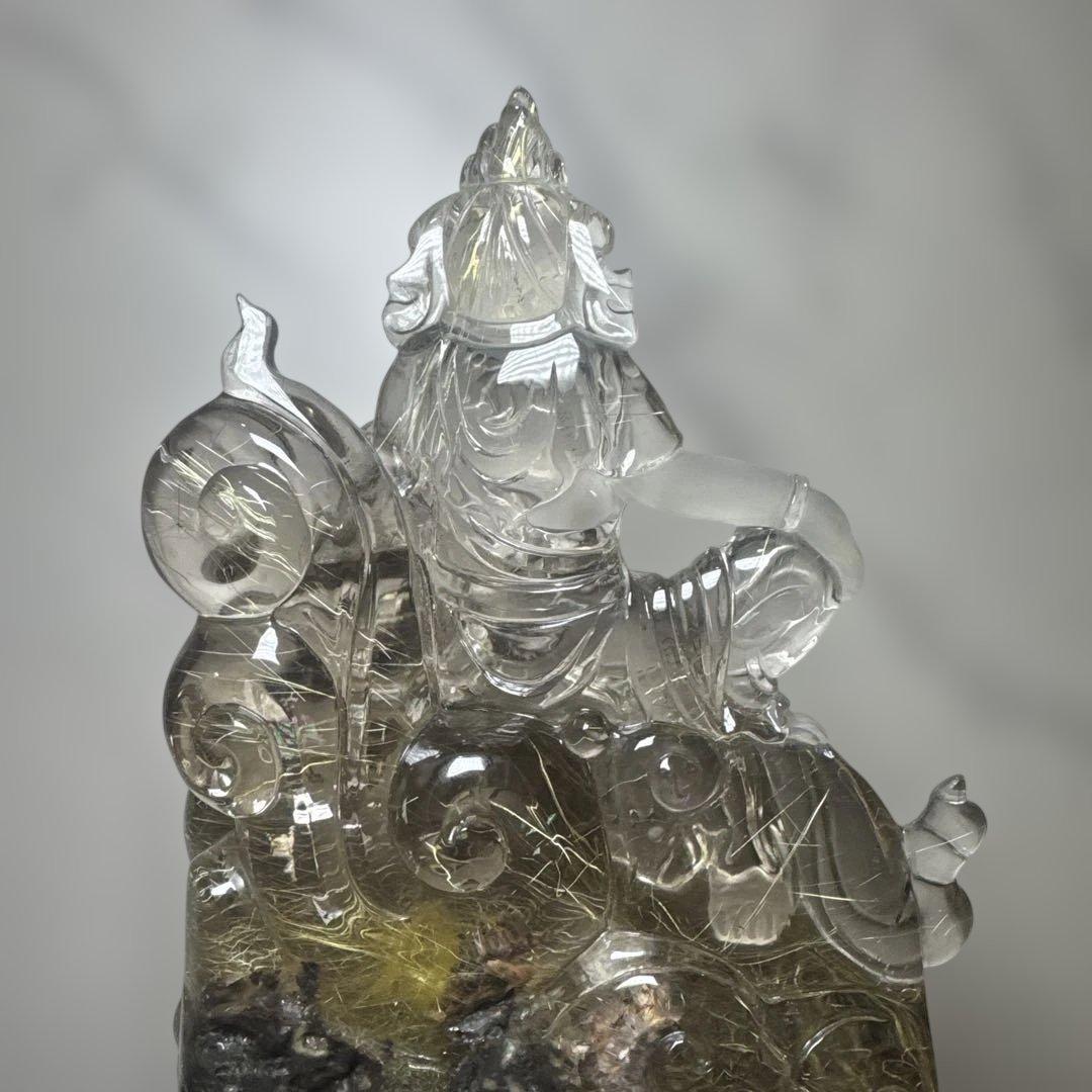 【極上品】ゴールドルチル 観音彫刻 台座付 1117g