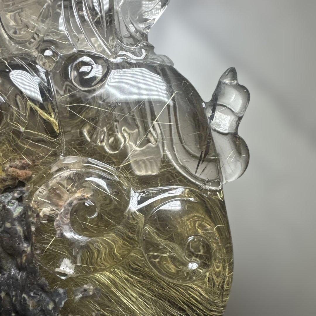 【極上品】ゴールドルチル 観音彫刻 台座付 1117g