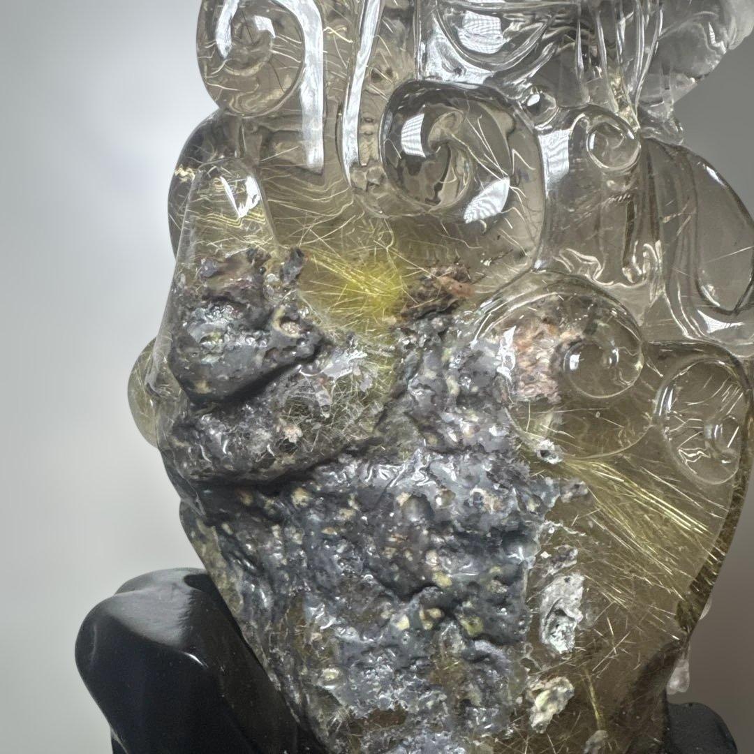 【極上品】ゴールドルチル 観音彫刻 台座付 1117g