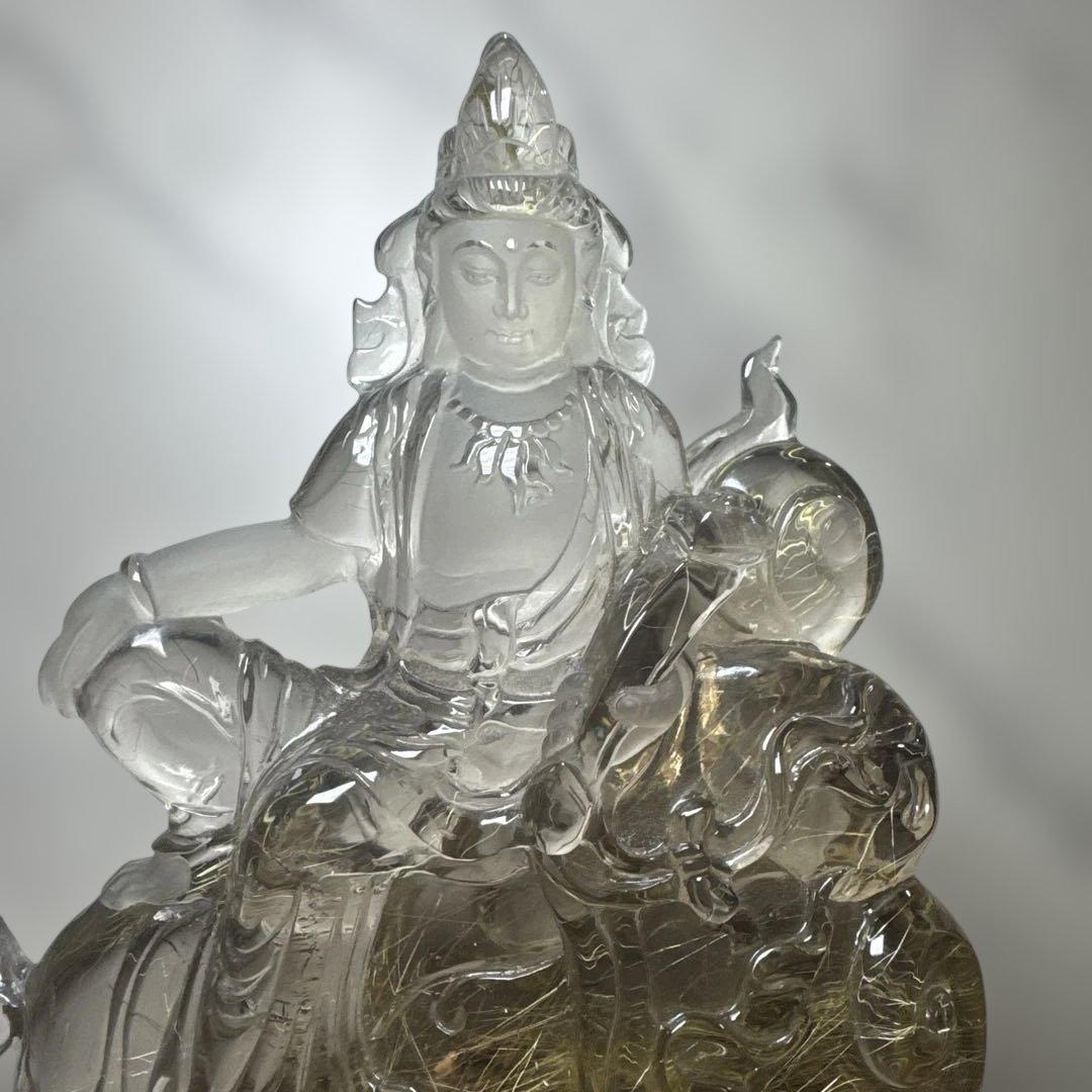 【極上品】ゴールドルチル 観音彫刻 台座付 1117g