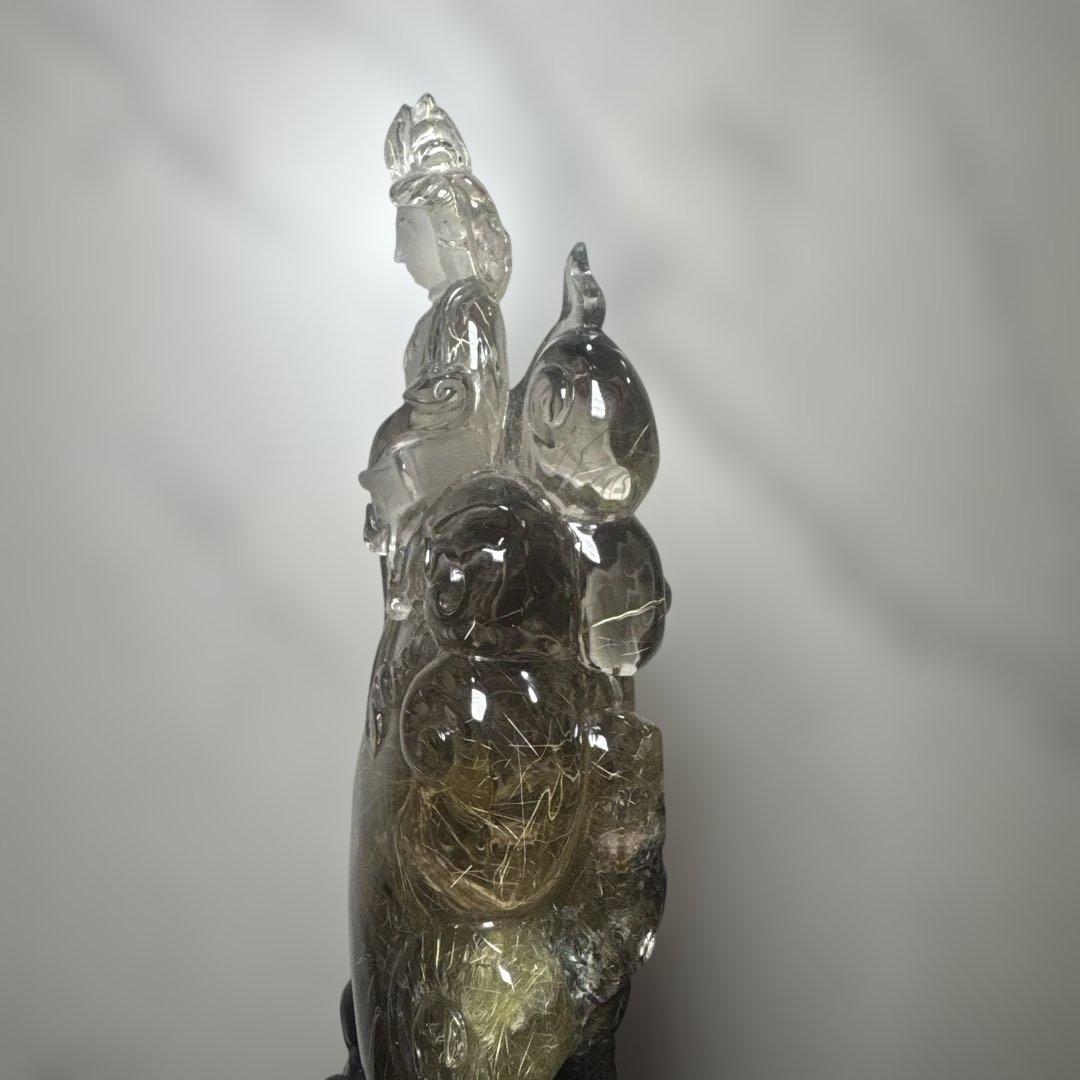 【極上品】ゴールドルチル 観音彫刻 台座付 1117g