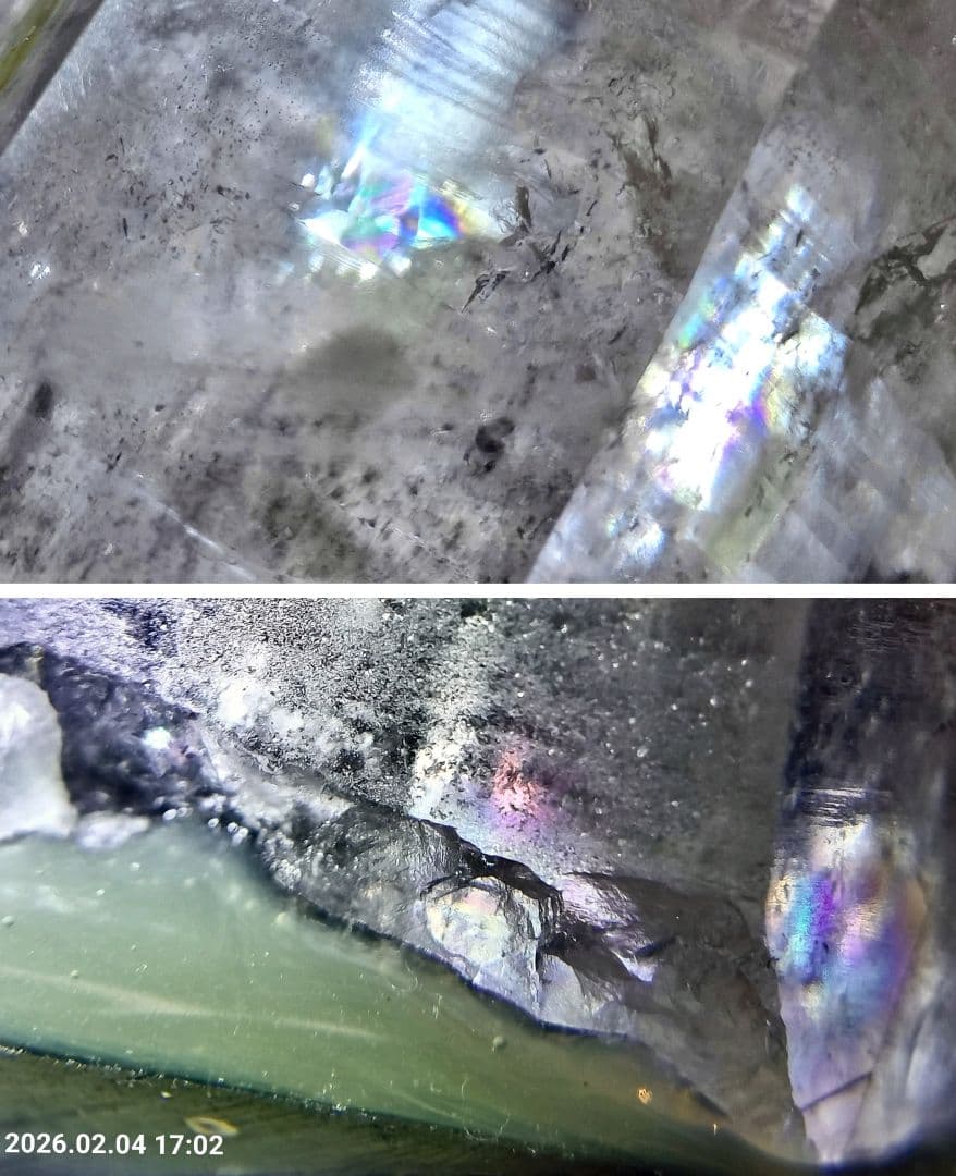 天然ホワイトガーデンクォーツポイント原石 ルチル 虹 アイリス 天然水晶 台座付