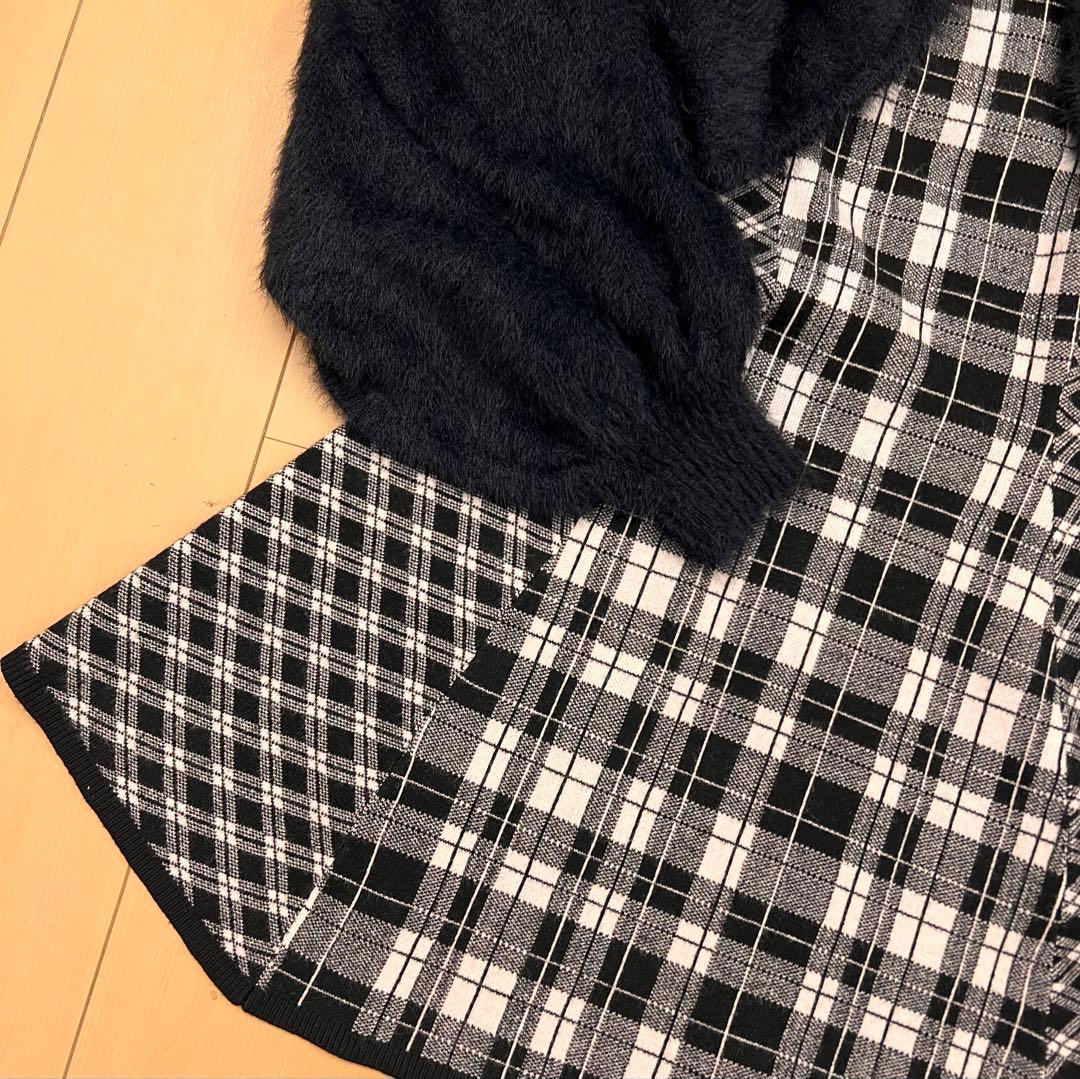 24新品リップサービス定価13090円フェザーチェックアンサンブルワンピース黒M