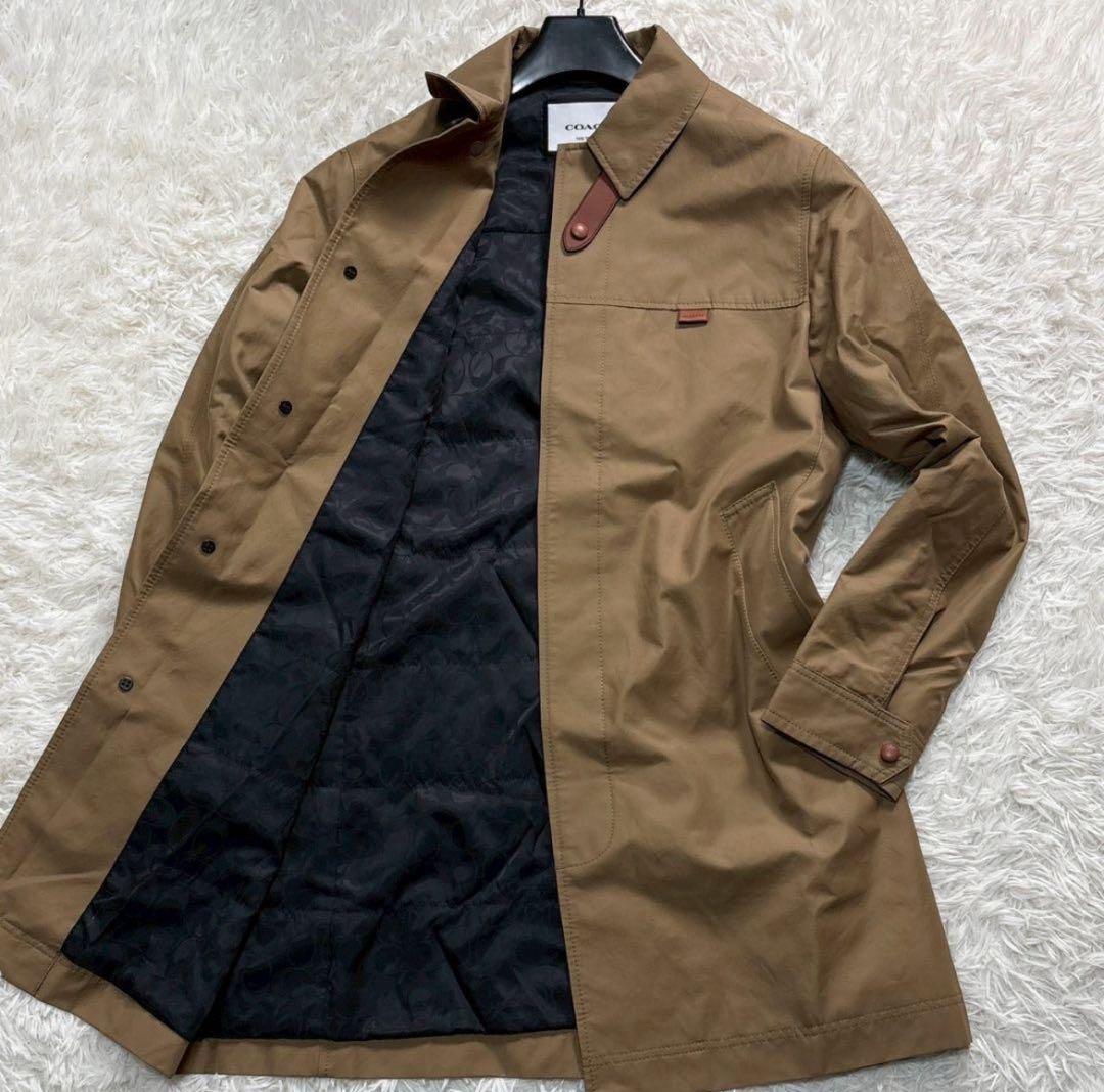 美品　COACH コーチ ステンカラーコート メンズ シグネチャー柄 綿