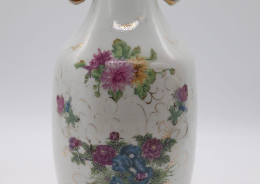 中国　金彩花卉紋双耳瓶　景鎮名瓷　送料込み0411