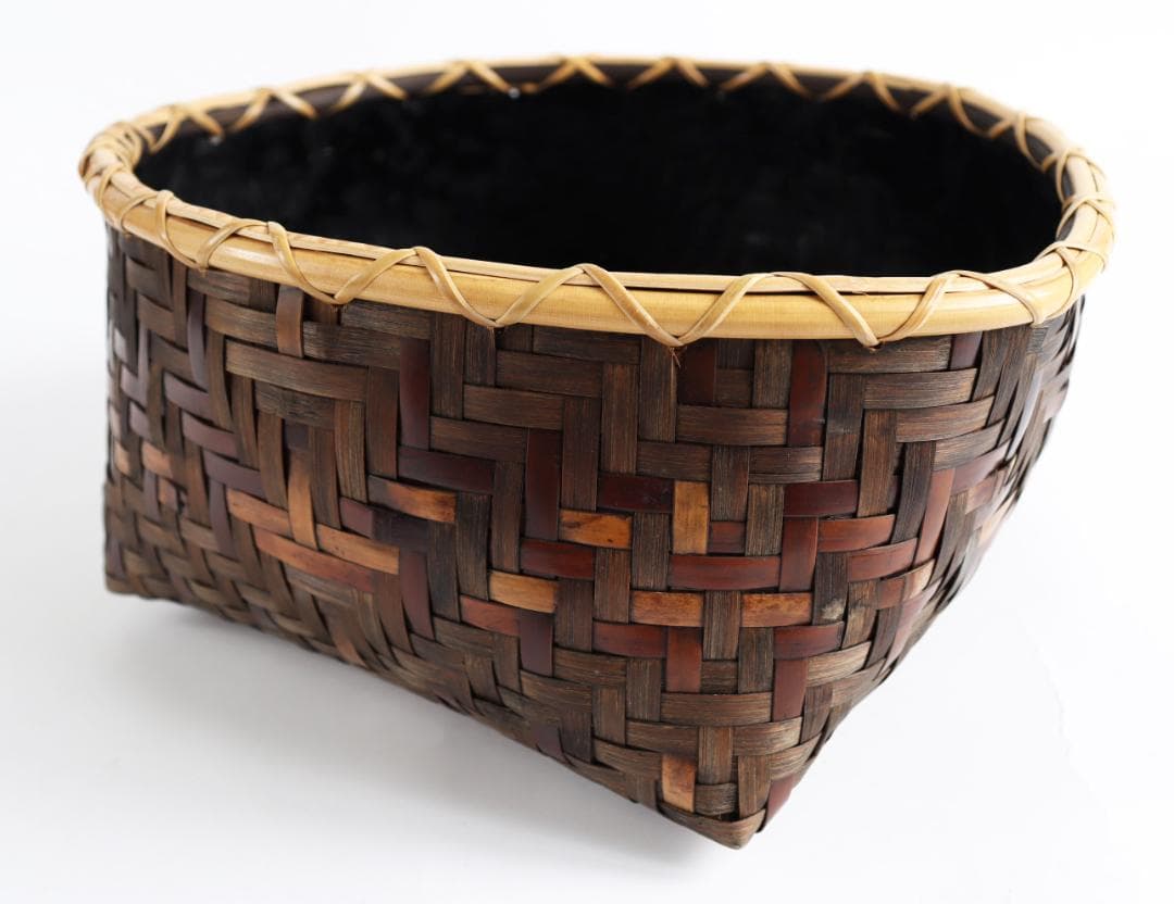 茶道具 水谷六々斎 利休好 竹編 油竹 炭斗 竹籠 共箱