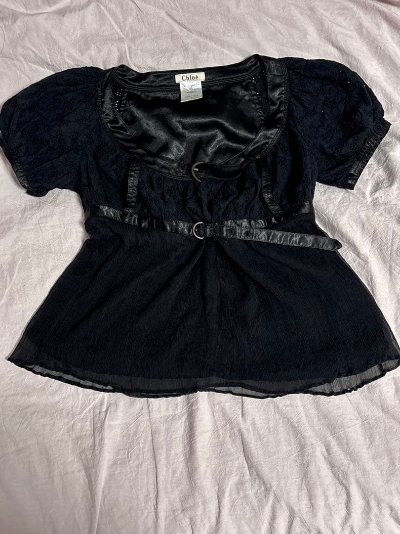 Chloé ブラック 半袖ブラウス babydoll top