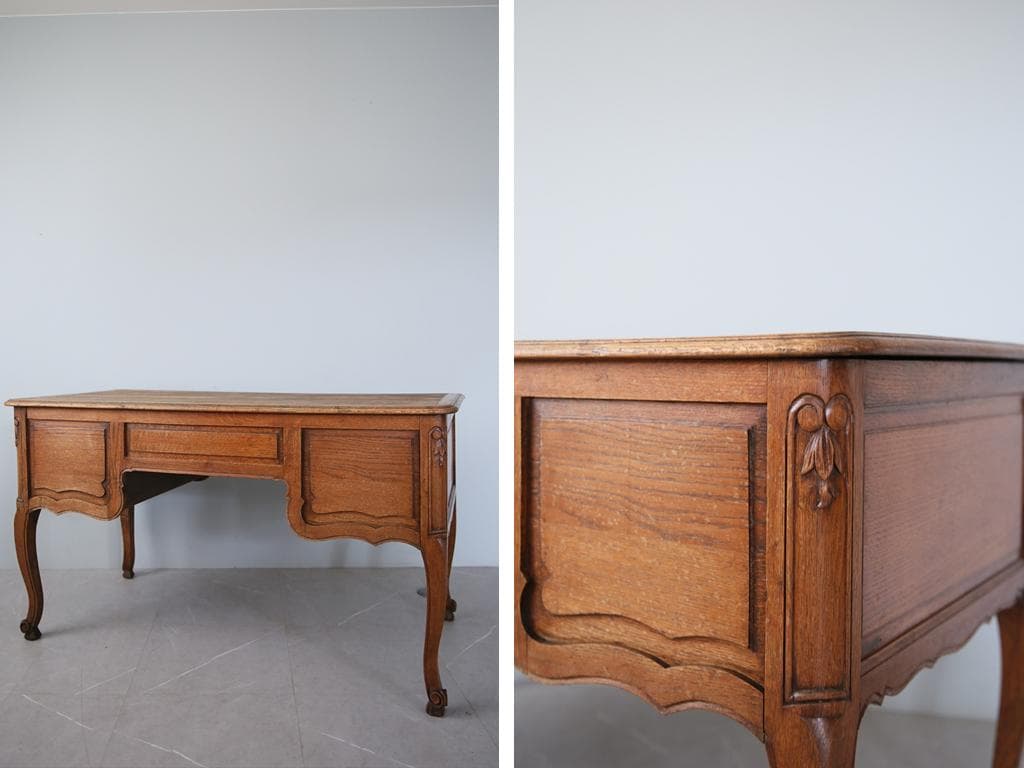 フランスアンティーク猫脚の両袖デスク/勉強机/木製テーブル/作業台(90-147