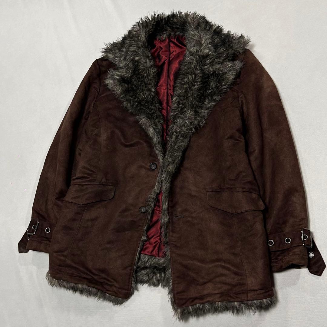 00s フェイクムートン ベロア ファー ギャングコート ジャケット お兄系