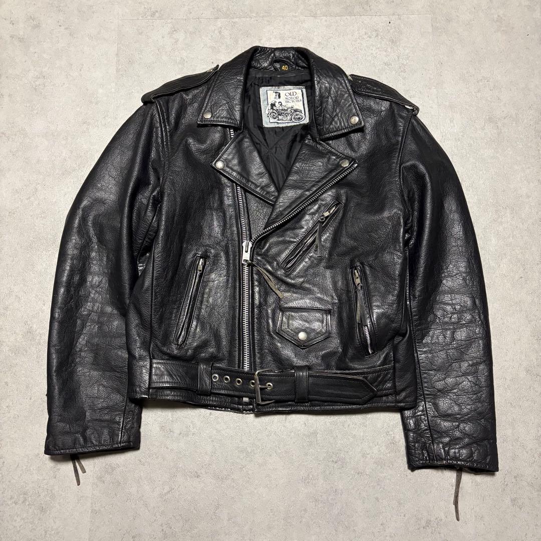 【vintage】ダブル　ライダース　アメジャン　L 革ジャン　バイカー　黒