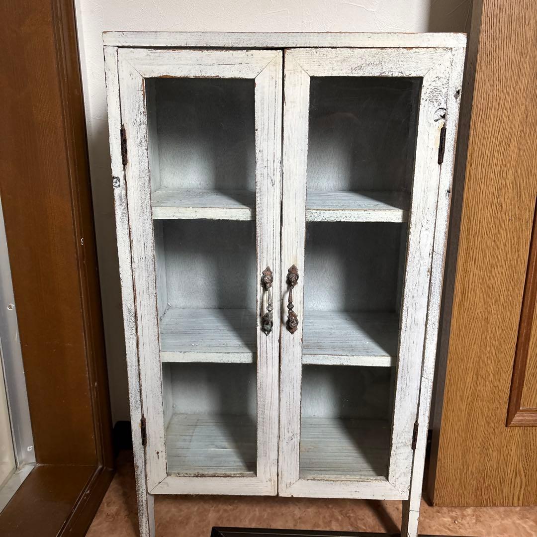 ヴィンテージ　ガラスキャビネット　ウッドラック