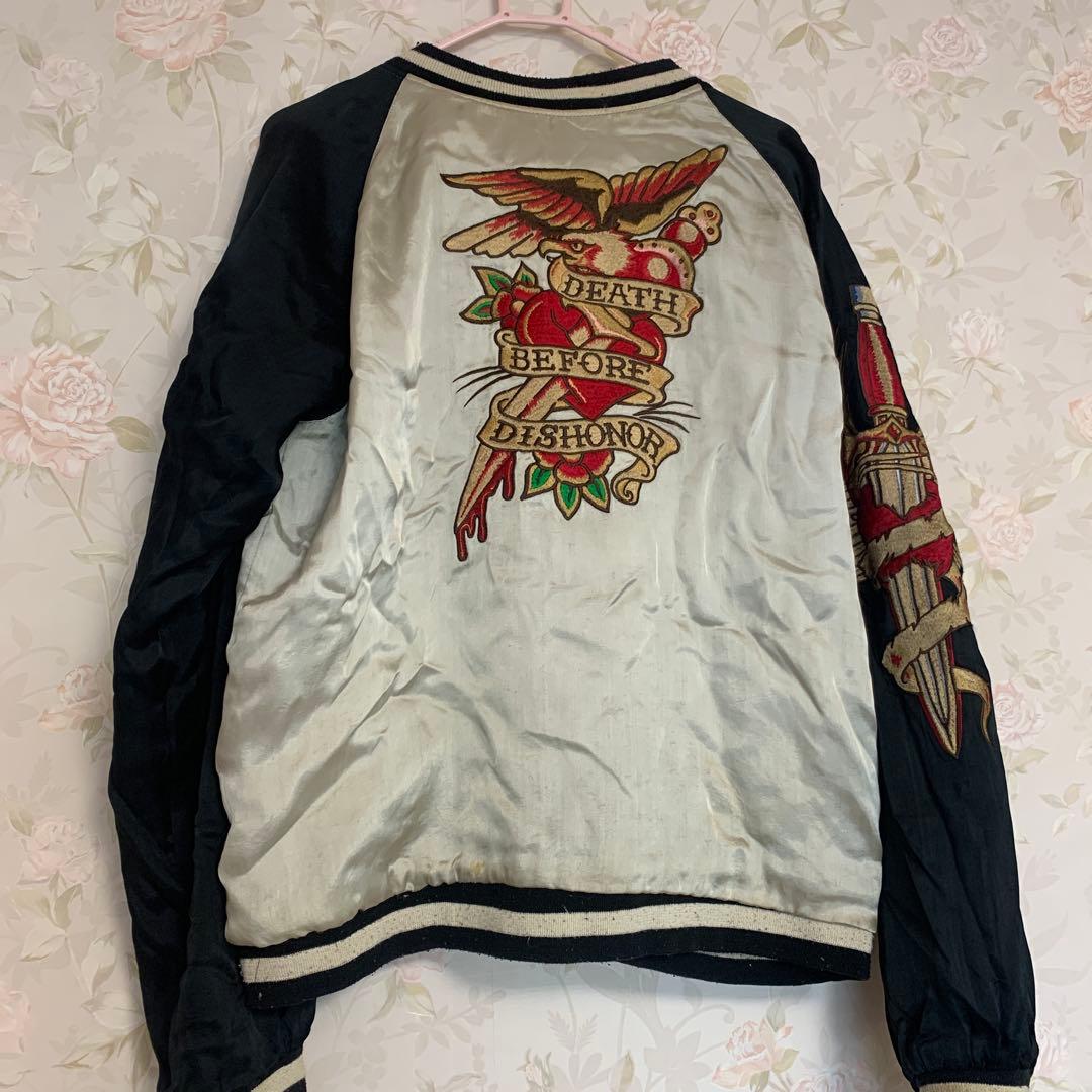 『希少』A &G黒いベルベットスカジャン ドラゴン刺繍リバーシブル