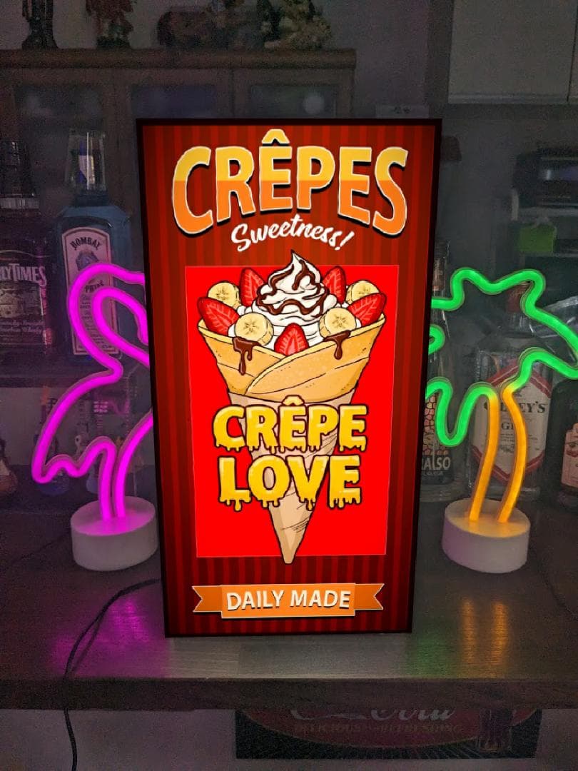 【Lサイズ】クレープ お菓子 スイーツ 看板 置物 アメリカン雑貨 ライトBOX