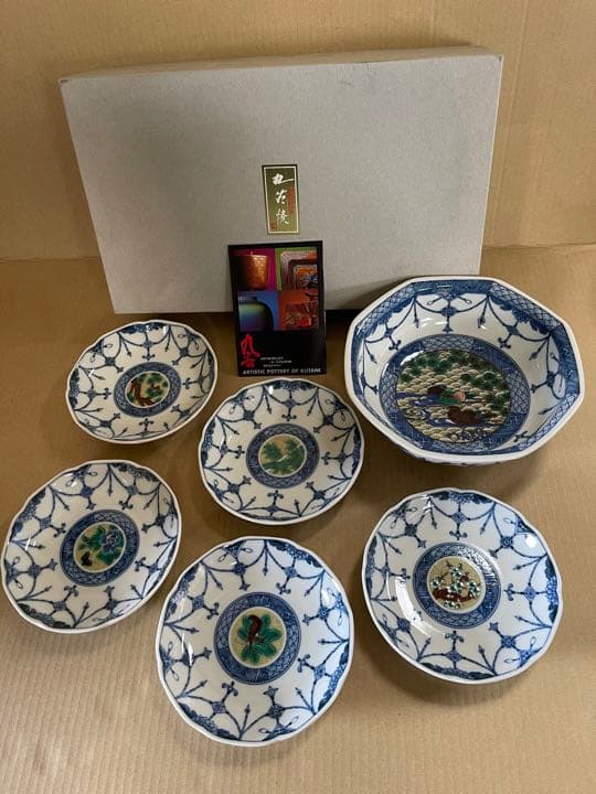 012 [九谷焼]1鉢　5皿　未使用品
