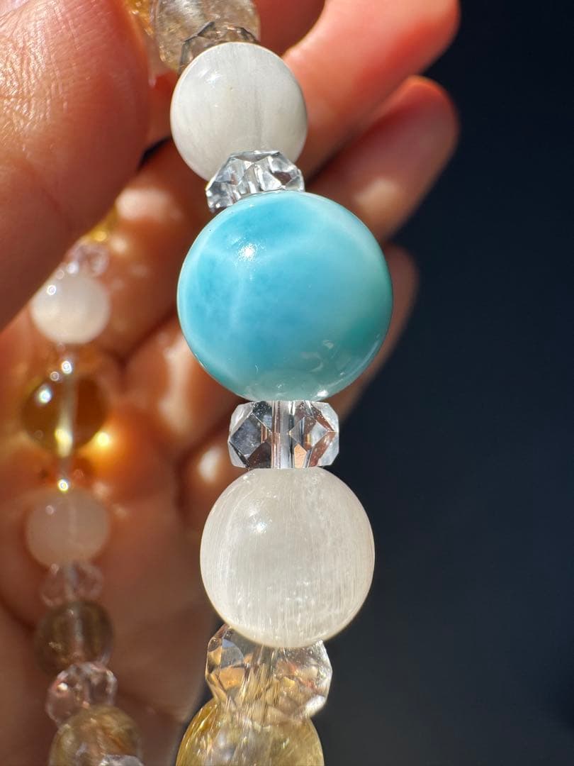 ラリマーとルチルクォーツブレスレット　デザインブレスレット