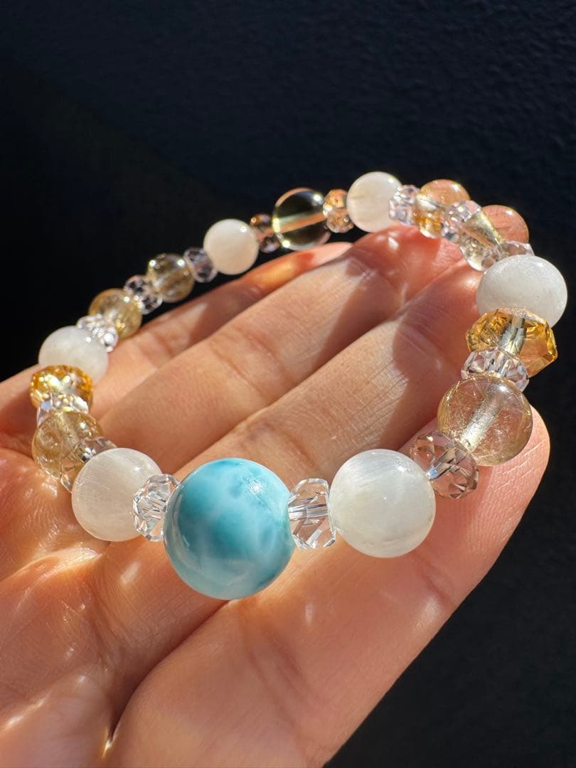 ラリマーとルチルクォーツブレスレット　デザインブレスレット