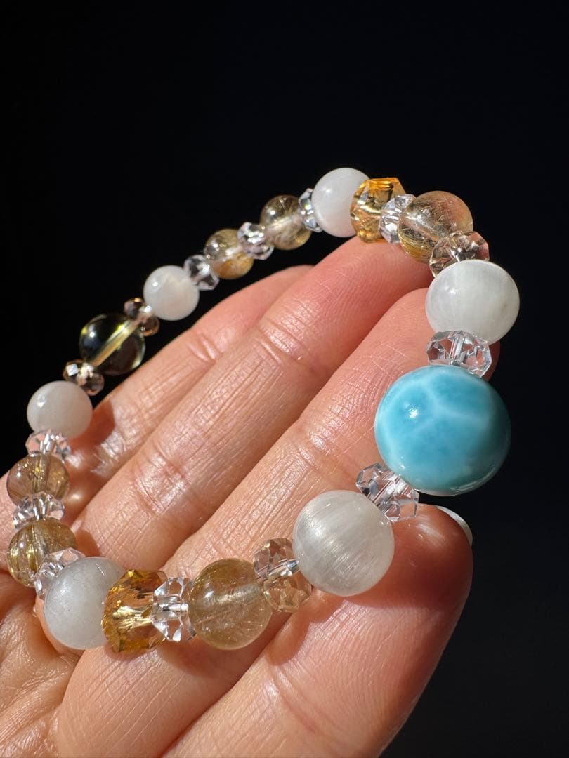 ラリマーとルチルクォーツブレスレット　デザインブレスレット