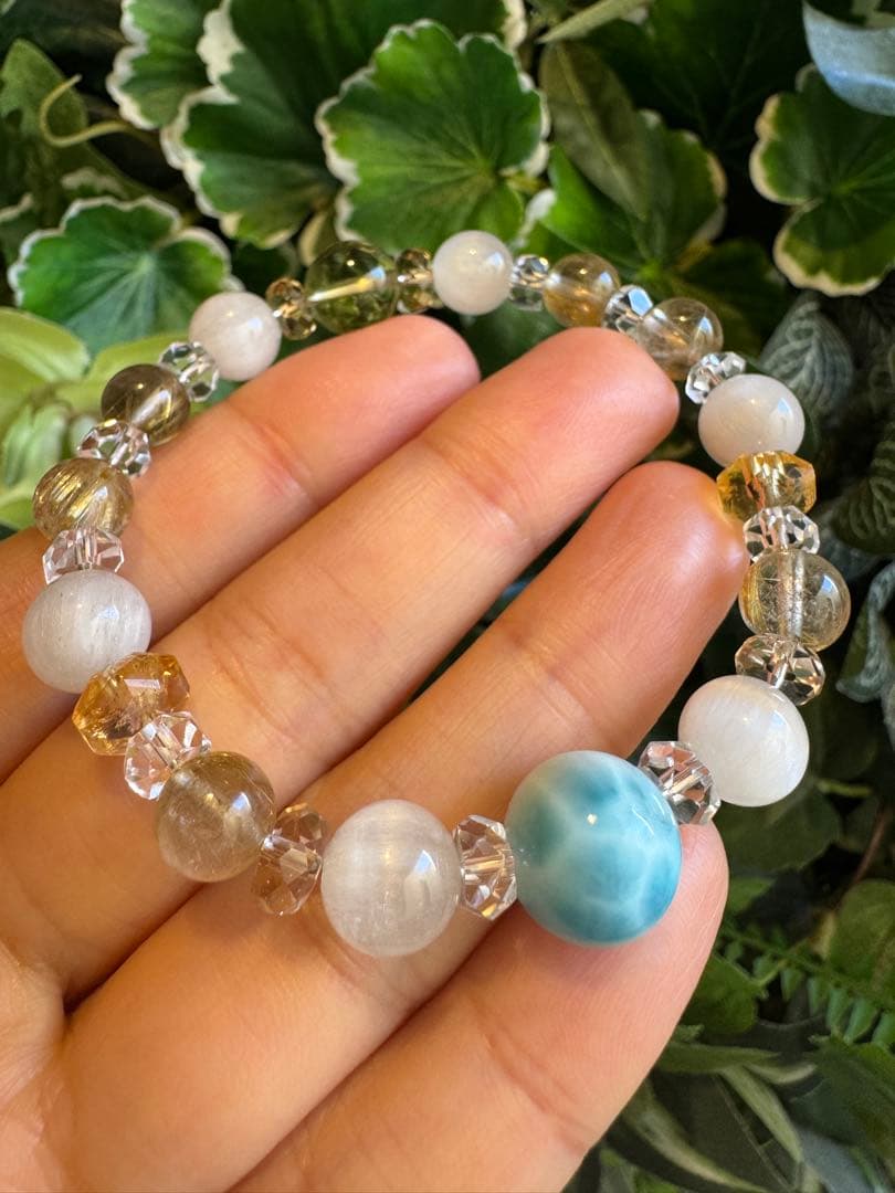 ラリマーとルチルクォーツブレスレット　デザインブレスレット